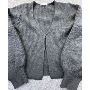 WAYF Cardigan Womens Medium Black Sweater Cropped Hook‎ Eye V Neck Long Sleeve